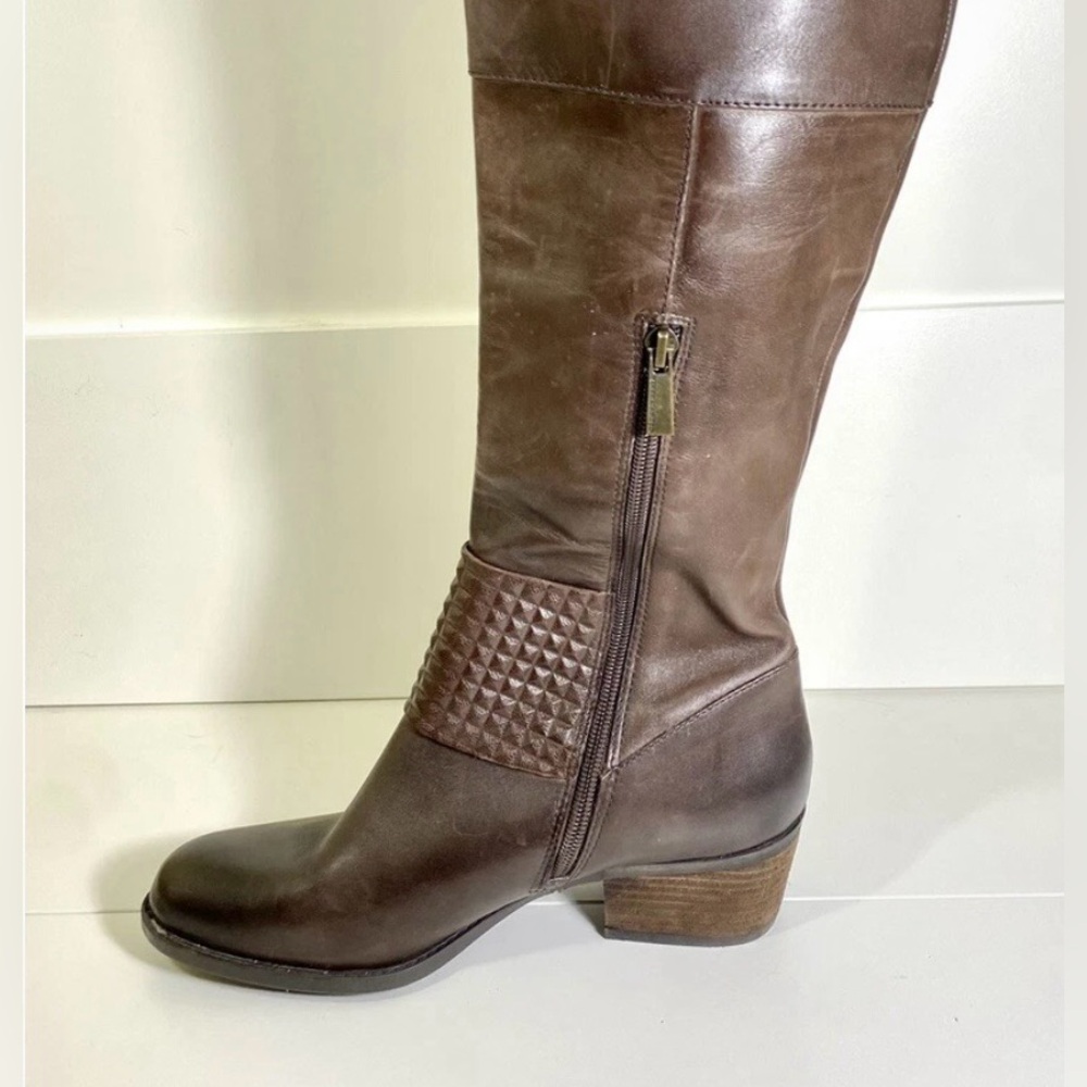 Vince Camuto Leather Knee High Boots 7.5 Brown Riding Buckle Fall Riding Style - Picture 3 of 11